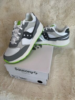 NWB Saucony Kids' Gray & White Athletic Sneakers with Neon Green Trim